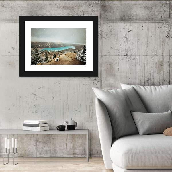 Peyto Lake In Winter With Snow Canvas Wall Art-3 Horizontal-Gallery Wrap-25" x 16"-Tiaracle