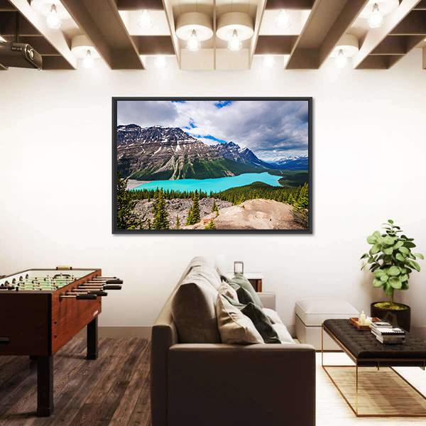 Peyto Lake Under Cloudy Sky Canvas Wall Art-5 Horizontal-Gallery Wrap-22" x 12"-Tiaracle