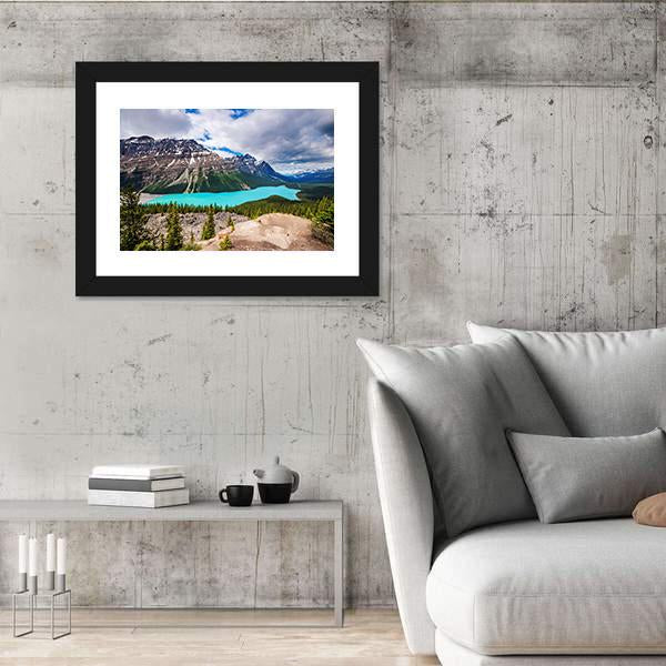 Peyto Lake Under Cloudy Sky Canvas Wall Art-5 Horizontal-Gallery Wrap-22" x 12"-Tiaracle