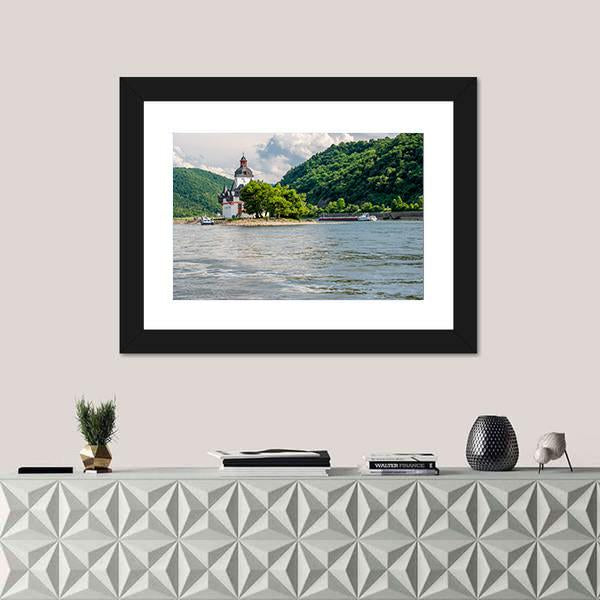 Pfalzgrafenstein Castle At Rhine Valley Canvas Wall Art-1 Piece-Framed Print-20" x 16"-Tiaracle
