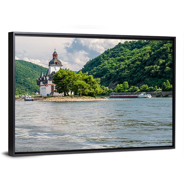 Pfalzgrafenstein Castle At Rhine Valley Canvas Wall Art-3 Horizontal-Gallery Wrap-25" x 16"-Tiaracle