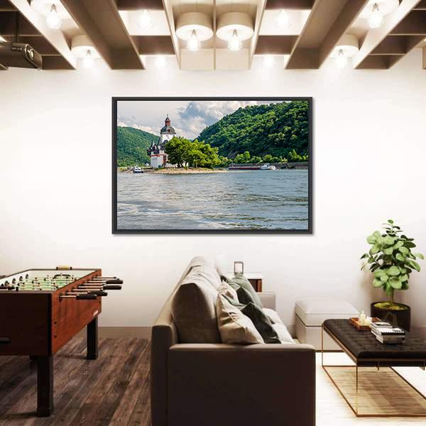 Pfalzgrafenstein Castle At Rhine Valley Canvas Wall Art-3 Horizontal-Gallery Wrap-25" x 16"-Tiaracle