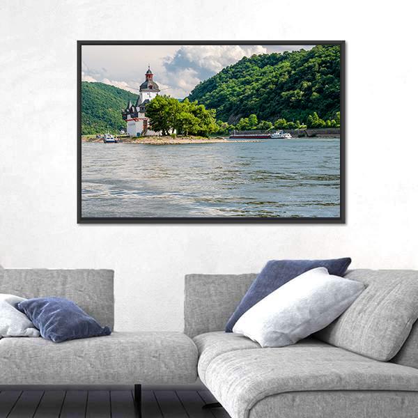 Pfalzgrafenstein Castle At Rhine Valley Canvas Wall Art-3 Horizontal-Gallery Wrap-25" x 16"-Tiaracle