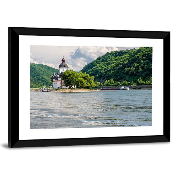 Pfalzgrafenstein Castle At Rhine Valley Canvas Wall Art-3 Horizontal-Gallery Wrap-25" x 16"-Tiaracle