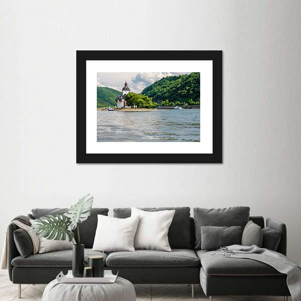 Pfalzgrafenstein Castle At Rhine Valley Canvas Wall Art-3 Horizontal-Gallery Wrap-25" x 16"-Tiaracle