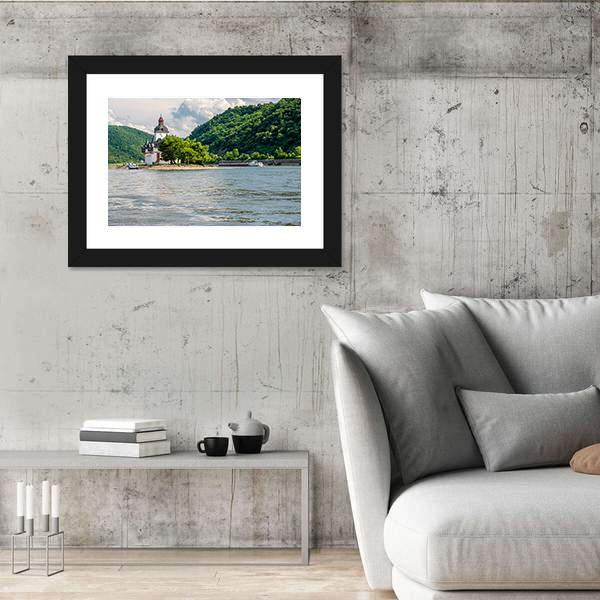 Pfalzgrafenstein Castle At Rhine Valley Canvas Wall Art-3 Horizontal-Gallery Wrap-25" x 16"-Tiaracle