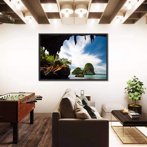 Phra Nang Cave Beach Canvas Wall Art-1 Piece-Floating Frame-24" x 16"-Tiaracle