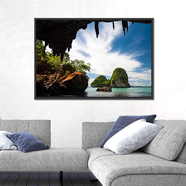 Phra Nang Cave Beach Canvas Wall Art-3 Horizontal-Gallery Wrap-25" x 16"-Tiaracle
