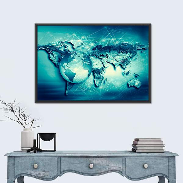 Physical World Map Canvas Wall Art-1 Piece-Floating Frame-24" x 16"-Tiaracle