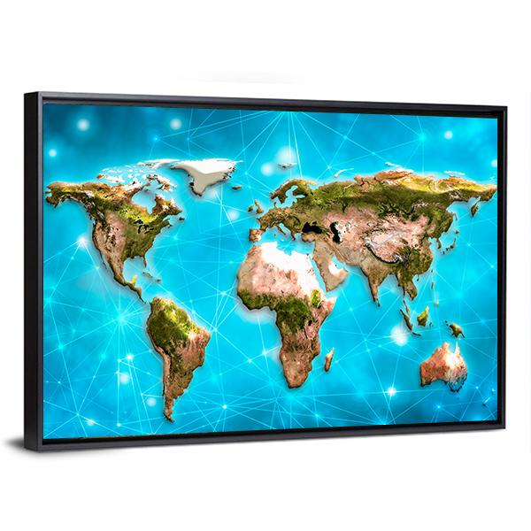 Physical World Map Illustration Canvas Wall Art-3 Horizontal-Gallery Wrap-25" x 16"-Tiaracle
