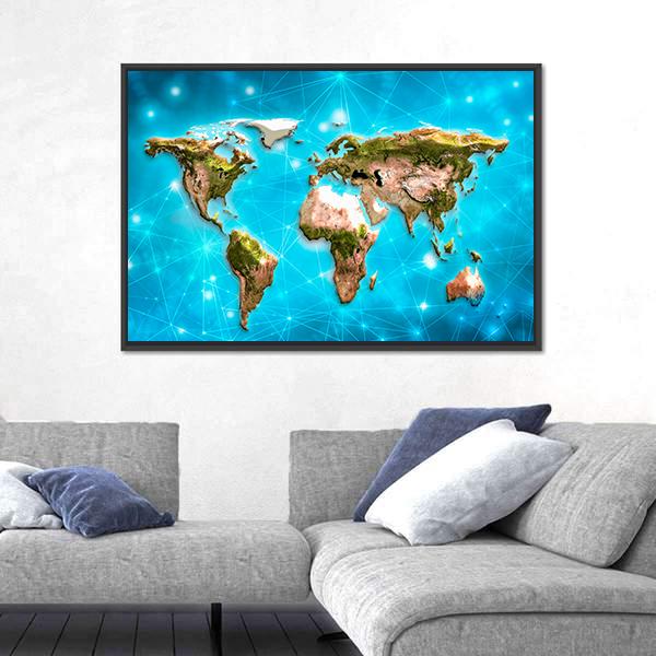 Physical World Map Illustration Canvas Wall Art-3 Horizontal-Gallery Wrap-25" x 16"-Tiaracle