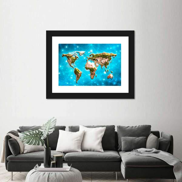 Physical World Map Illustration Canvas Wall Art-3 Horizontal-Gallery Wrap-25" x 16"-Tiaracle
