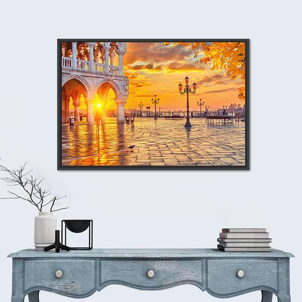Piazza San Marco At Sunrise Time Canvas Wall Art-1 Piece-Floating Frame-24" x 16"-Tiaracle
