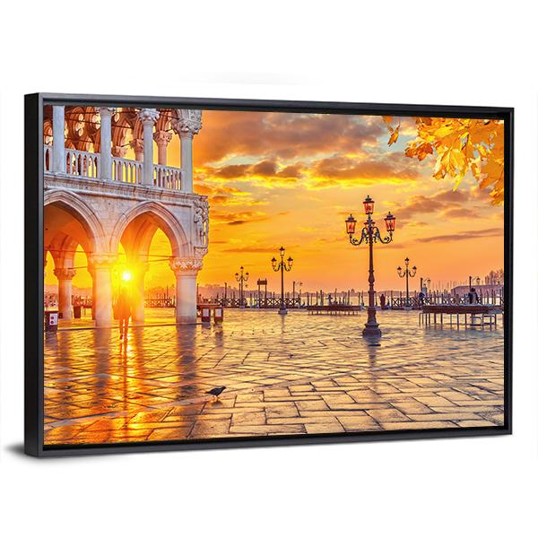 Piazza San Marco At Sunrise Time Canvas Wall Art-3 Horizontal-Gallery Wrap-25" x 16"-Tiaracle