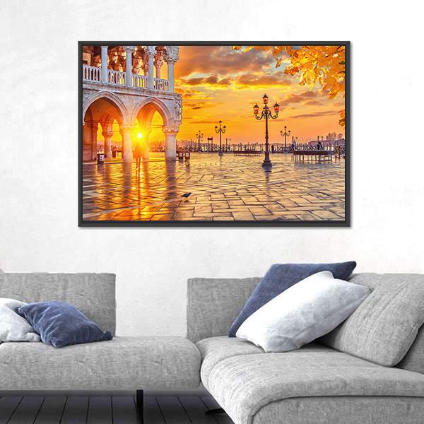 Piazza San Marco At Sunrise Time Canvas Wall Art-3 Horizontal-Gallery Wrap-25" x 16"-Tiaracle