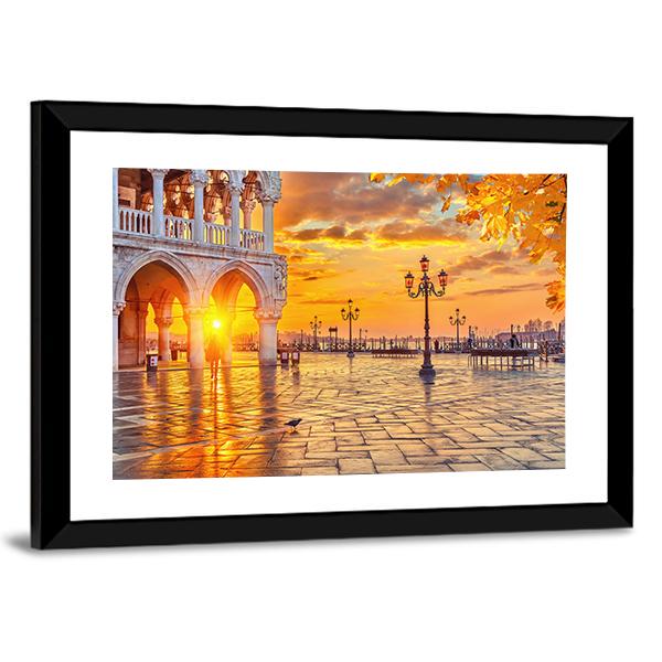 Piazza San Marco At Sunrise Time Canvas Wall Art-3 Horizontal-Gallery Wrap-25" x 16"-Tiaracle