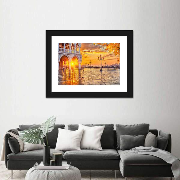 Piazza San Marco At Sunrise Time Canvas Wall Art-3 Horizontal-Gallery Wrap-25" x 16"-Tiaracle