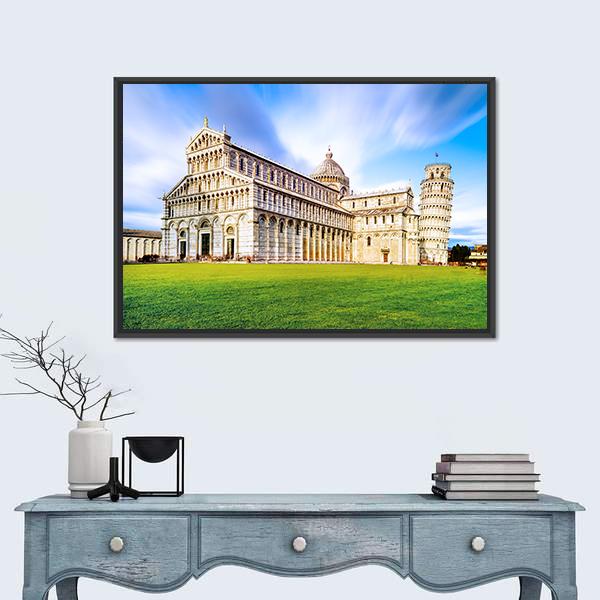 Piazza dei Miracoli Complex With The Leaning Tower Of Pisa Canvas Wall Art-1 Piece-Floating Frame-36" x 24"-Tiaracle