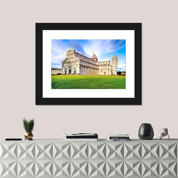 Piazza dei Miracoli Complex With The Leaning Tower Of Pisa Canvas Wall Art-1 Piece-Framed Print-30" x 20"-Tiaracle