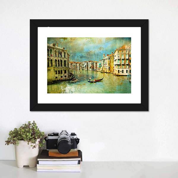Pictorial Venice Canvas Wall Art-1 Piece-Framed Print-20" x 16"-Tiaracle