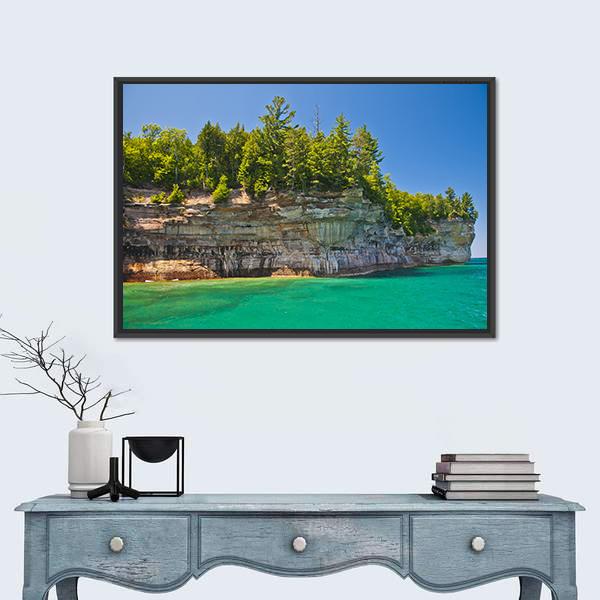Pictured Rocks National Lakeshore Canvas Wall Art-1 Piece-Floating Frame-24" x 16"-Tiaracle
