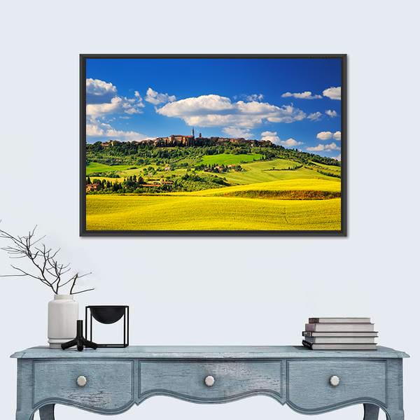 Pienza Italian Medieval Village In Summer Canvas Wall Art-1 Piece-Floating Frame-24" x 16"-Tiaracle