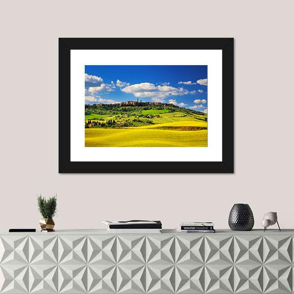 Pienza Italian Medieval Village In Summer Canvas Wall Art-1 Piece-Framed Print-20" x 16"-Tiaracle
