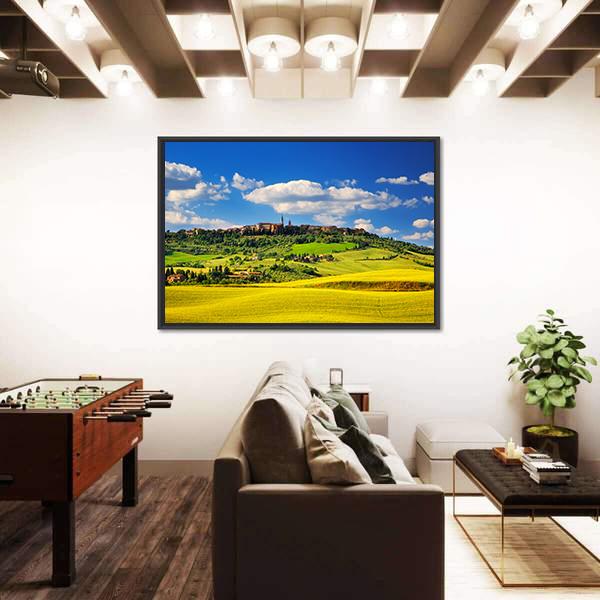 Pienza Italian Medieval Village In Summer Canvas Wall Art-3 Horizontal-Gallery Wrap-25" x 16"-Tiaracle