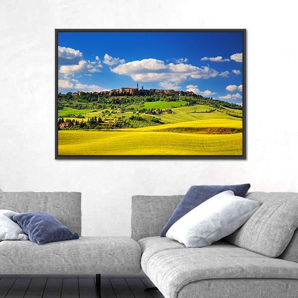 Pienza Italian Medieval Village In Summer Canvas Wall Art-3 Horizontal-Gallery Wrap-25" x 16"-Tiaracle