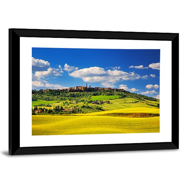 Pienza Italian Medieval Village In Summer Canvas Wall Art-3 Horizontal-Gallery Wrap-25" x 16"-Tiaracle