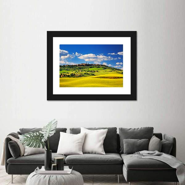 Pienza Italian Medieval Village In Summer Canvas Wall Art-3 Horizontal-Gallery Wrap-25" x 16"-Tiaracle