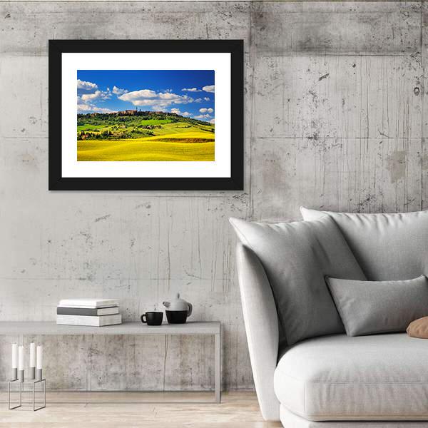 Pienza Italian Medieval Village In Summer Canvas Wall Art-3 Horizontal-Gallery Wrap-25" x 16"-Tiaracle