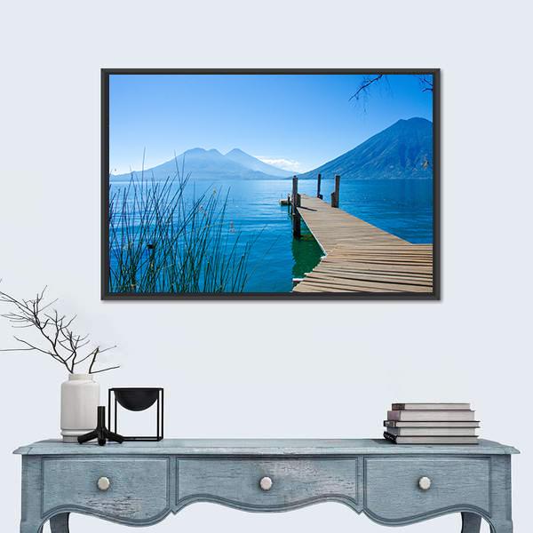 Pier At San Marcos La Laguna Canvas Wall Art-1 Piece-Floating Frame-24" x 16"-Tiaracle