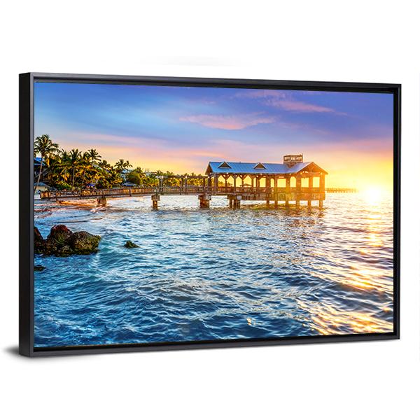 Pier At The Beach In Key West Florida USA Canvas Wall Art-3 Horizontal-Gallery Wrap-25" x 16"-Tiaracle