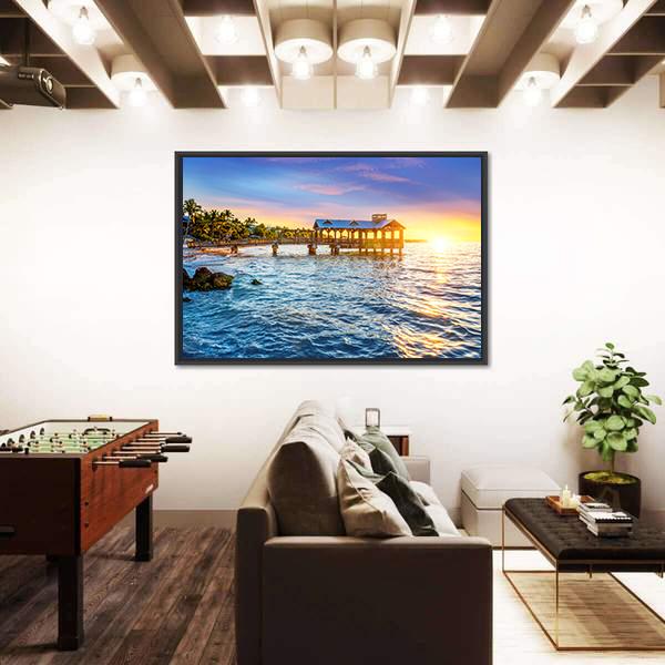Pier At The Beach In Key West Florida USA Canvas Wall Art-3 Horizontal-Gallery Wrap-25" x 16"-Tiaracle