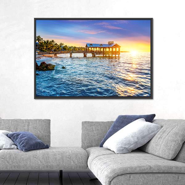 Pier At The Beach In Key West Florida USA Canvas Wall Art-3 Horizontal-Gallery Wrap-25" x 16"-Tiaracle