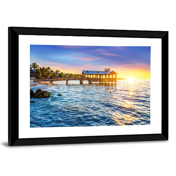 Pier At The Beach In Key West Florida USA Canvas Wall Art-3 Horizontal-Gallery Wrap-25" x 16"-Tiaracle