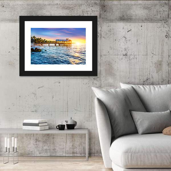 Pier At The Beach In Key West Florida USA Canvas Wall Art-3 Horizontal-Gallery Wrap-25" x 16"-Tiaracle