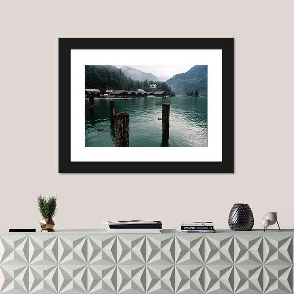 Pier In Konigssee Lake A Summer Day Canvas Wall Art-1 Piece-Framed Print-20" x 16"-Tiaracle