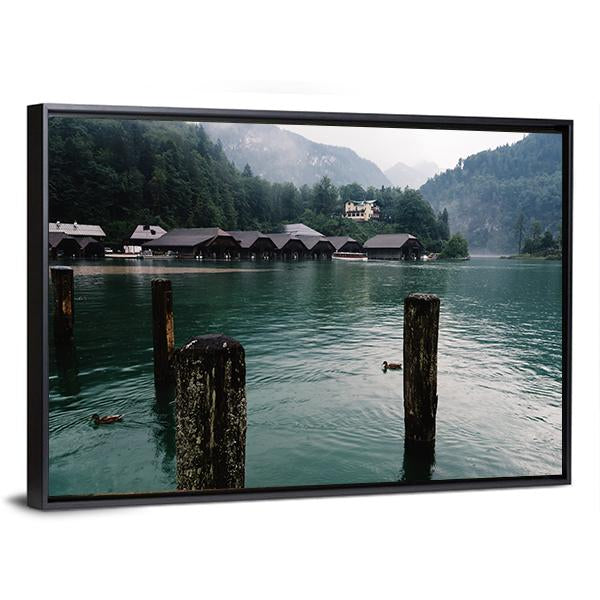 Pier In Konigssee Lake A Summer Day Canvas Wall Art-3 Horizontal-Gallery Wrap-25" x 16"-Tiaracle