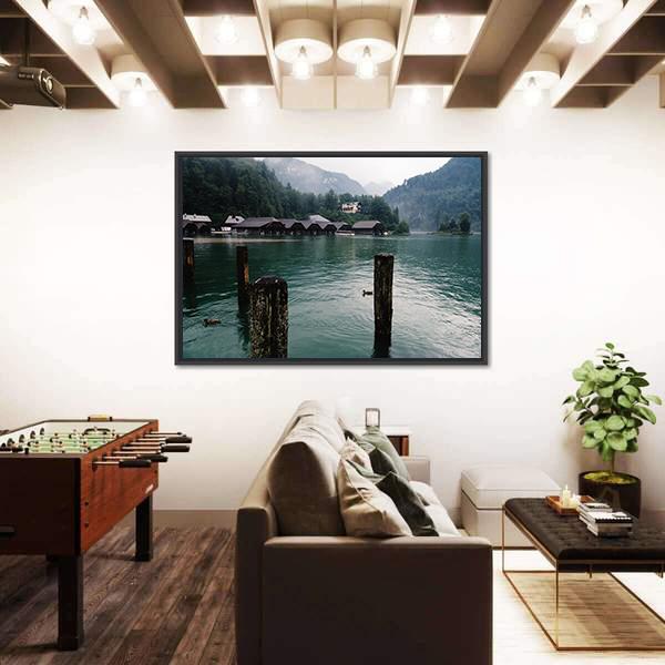 Pier In Konigssee Lake A Summer Day Canvas Wall Art-3 Horizontal-Gallery Wrap-25" x 16"-Tiaracle