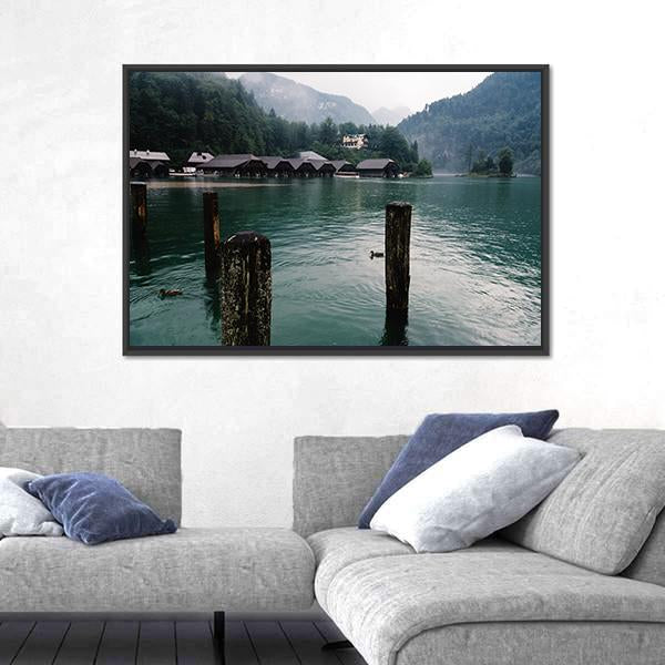 Pier In Konigssee Lake A Summer Day Canvas Wall Art-3 Horizontal-Gallery Wrap-25" x 16"-Tiaracle