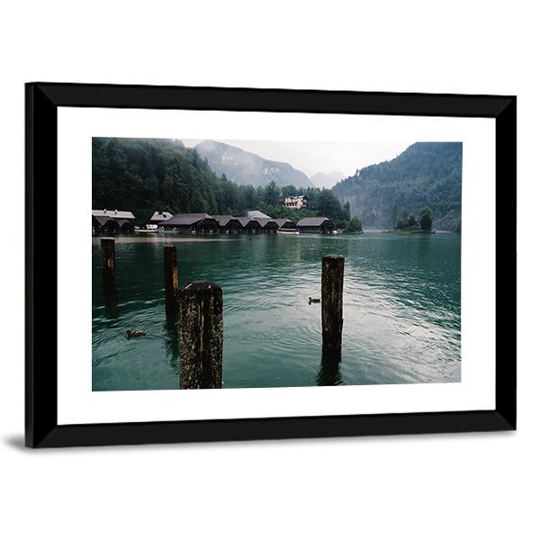 Pier In Konigssee Lake A Summer Day Canvas Wall Art-3 Horizontal-Gallery Wrap-25" x 16"-Tiaracle