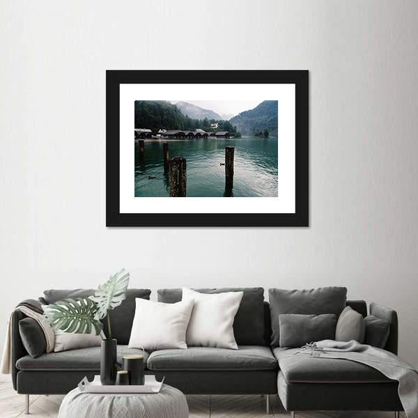 Pier In Konigssee Lake A Summer Day Canvas Wall Art-3 Horizontal-Gallery Wrap-25" x 16"-Tiaracle