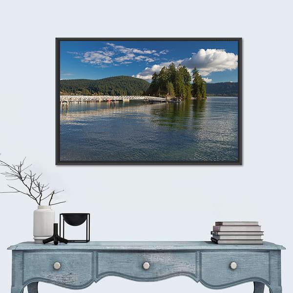 Pier In The Deep Cove In Canada Canvas Wall Art-1 Piece-Floating Frame-24" x 16"-Tiaracle