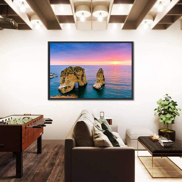 Pigeons Rock At Sunset Canvas Wall Art-1 Piece-Floating Frame-36" x 24"-Tiaracle
