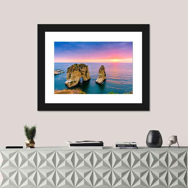 Pigeons Rock At Sunset Canvas Wall Art-1 Piece-Framed Print-20" x 16"-Tiaracle