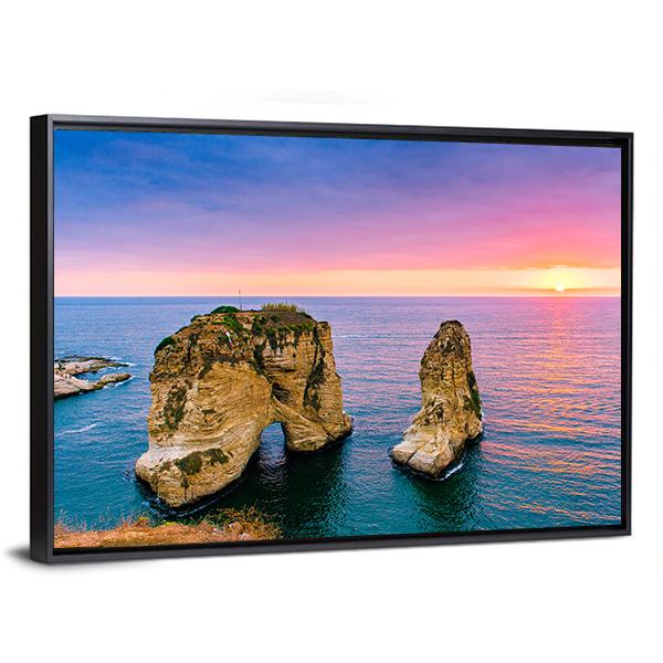 Pigeons Rock At Sunset Canvas Wall Art-3 Horizontal-Gallery Wrap-25" x 16"-Tiaracle