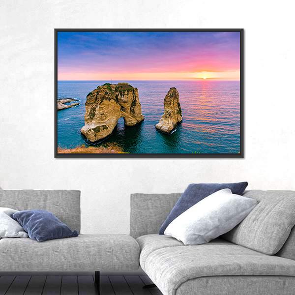 Pigeons Rock At Sunset Canvas Wall Art-3 Horizontal-Gallery Wrap-25" x 16"-Tiaracle