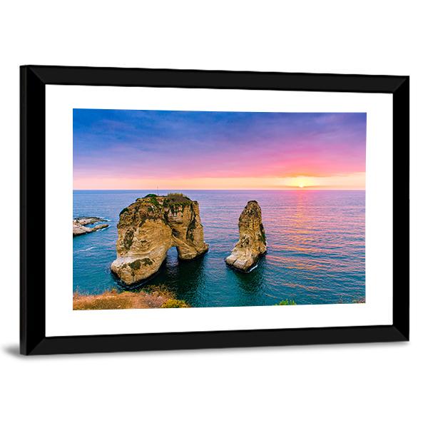 Pigeons Rock At Sunset Canvas Wall Art-3 Horizontal-Gallery Wrap-25" x 16"-Tiaracle